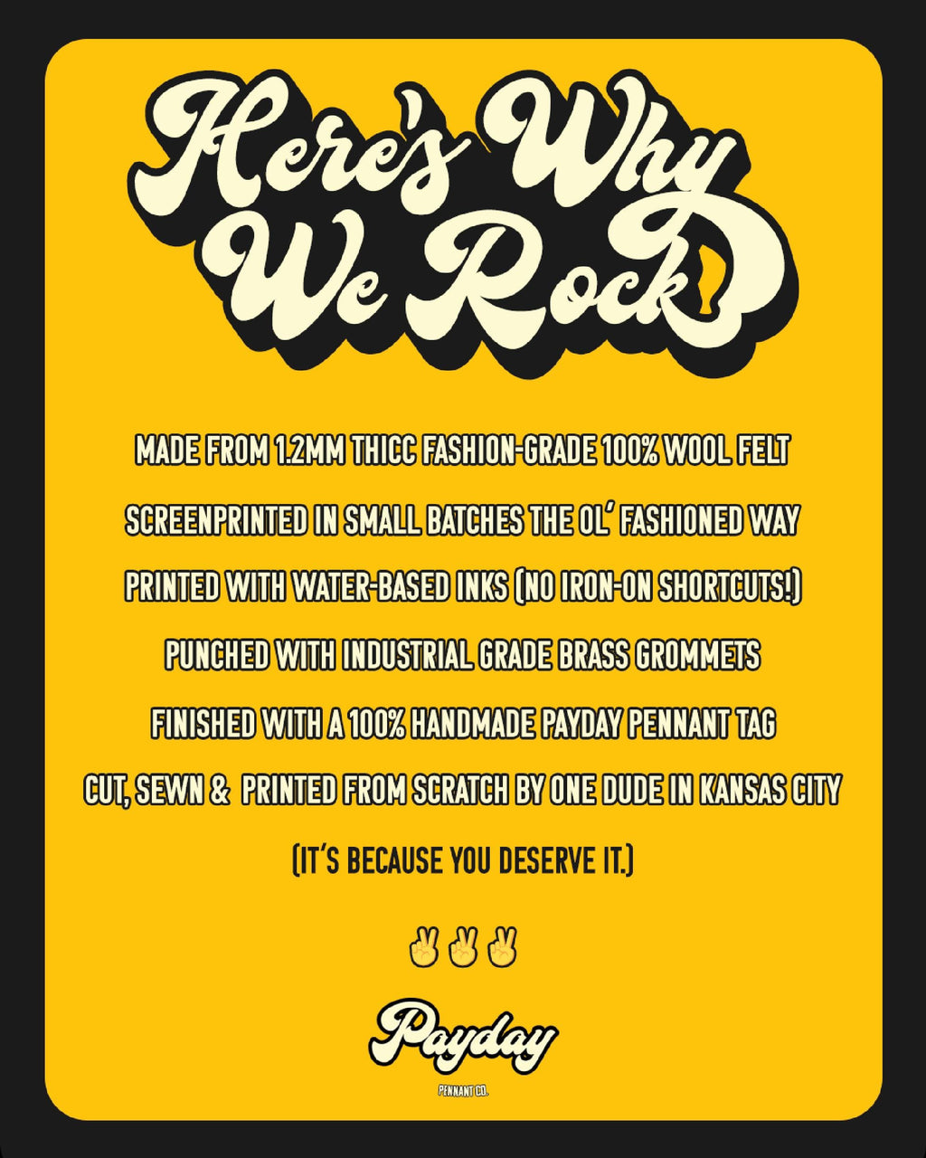 Yellow graphic with black text and Payday Pennant logo 