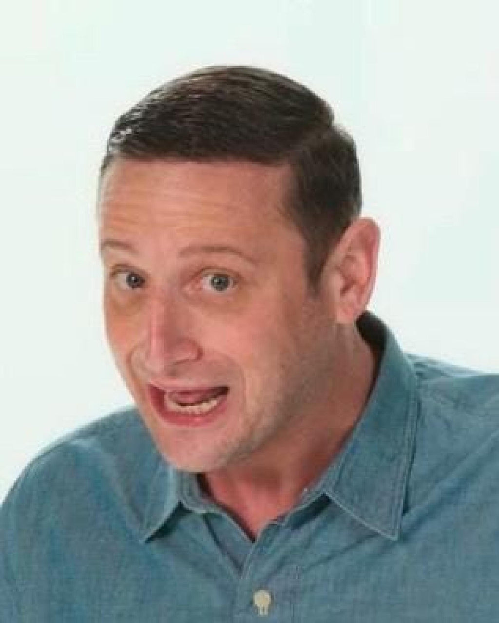 A closeup of comedian Tim Robinson in a scene of the TV show, I Think You Should Leave